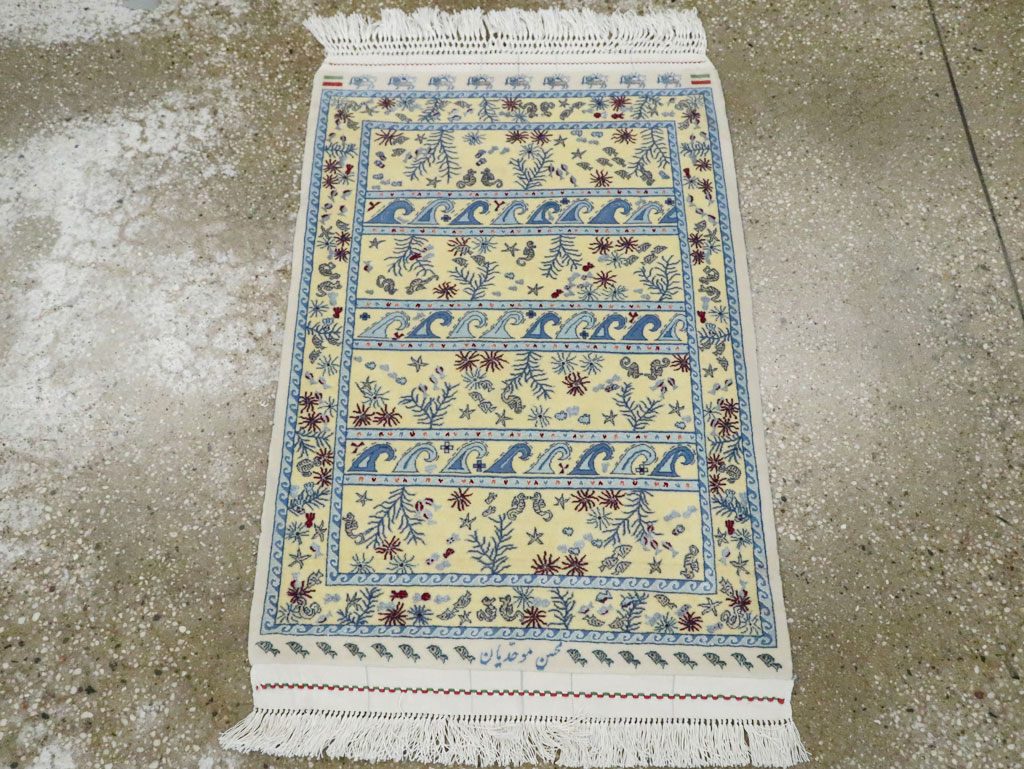 Vintage Persian Isfahan Pictorial Throw Rug (Pair: 1 of 2), No.28023 - Staging