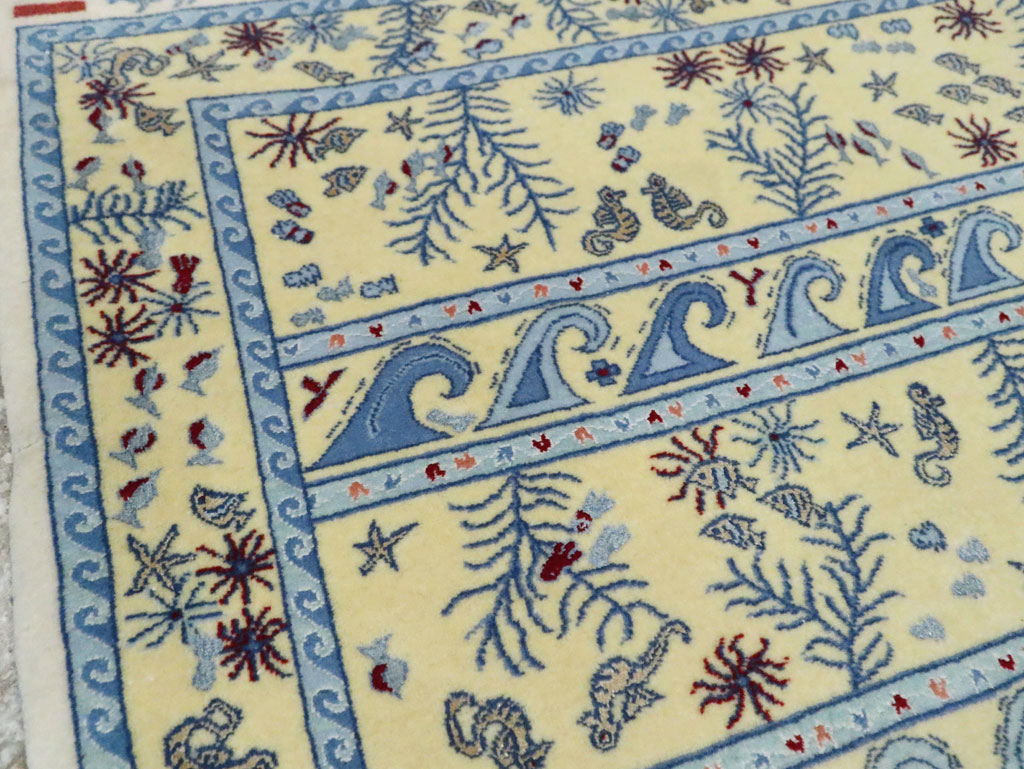 Vintage Persian Isfahan Pictorial Throw Rug (Pair: 1 of 2), No.28023 - Staging