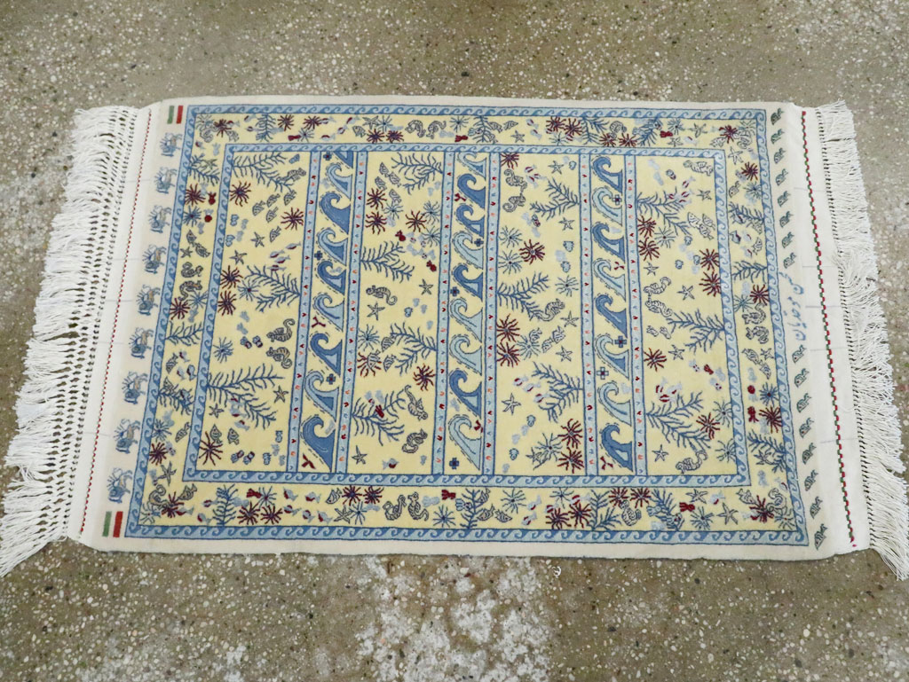 Vintage Persian Isfahan Pictorial Throw Rug (Pair: 1 of 2), No.28023 - Staging