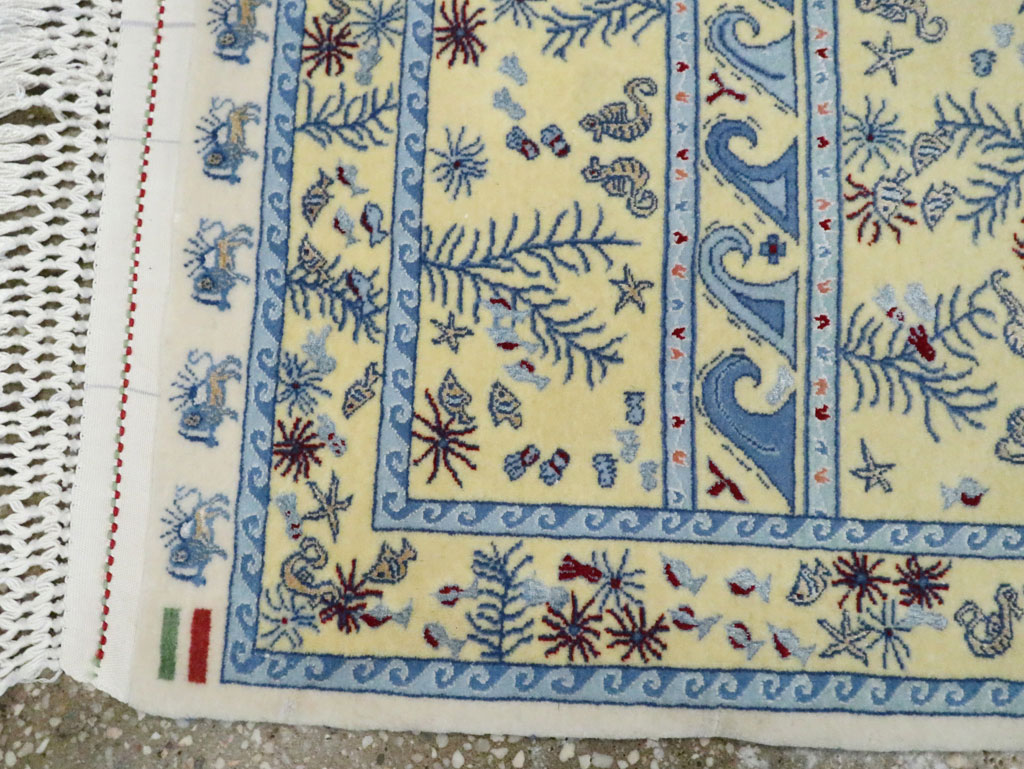 Vintage Persian Isfahan Pictorial Throw Rug (Pair: 1 of 2), No.28023 - Staging