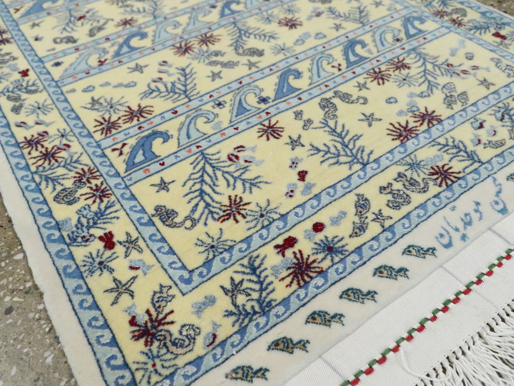 Vintage Persian Isfahan Pictorial Throw Rug (Pair: 1 of 2), No.28023 - Staging