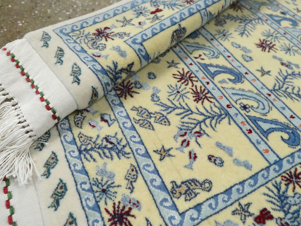 Vintage Persian Isfahan Pictorial Throw Rug (Pair: 1 of 2), No.28023 - Staging