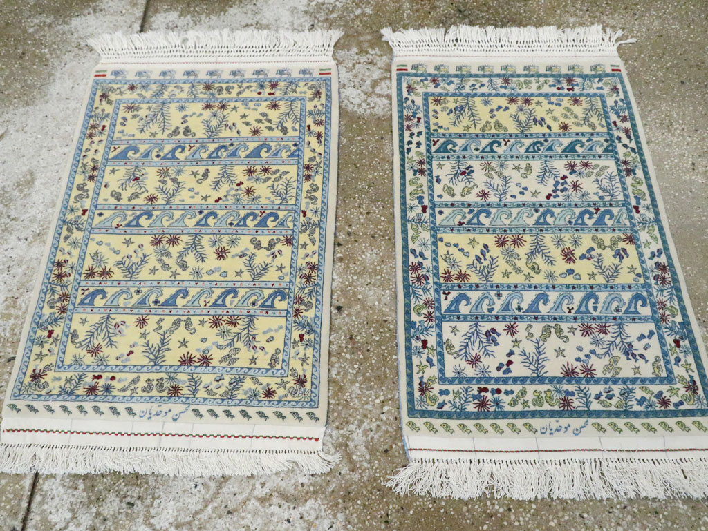 Vintage Persian Isfahan Pictorial Throw Rug (Pair: 1 of 2), No.28023 - Staging