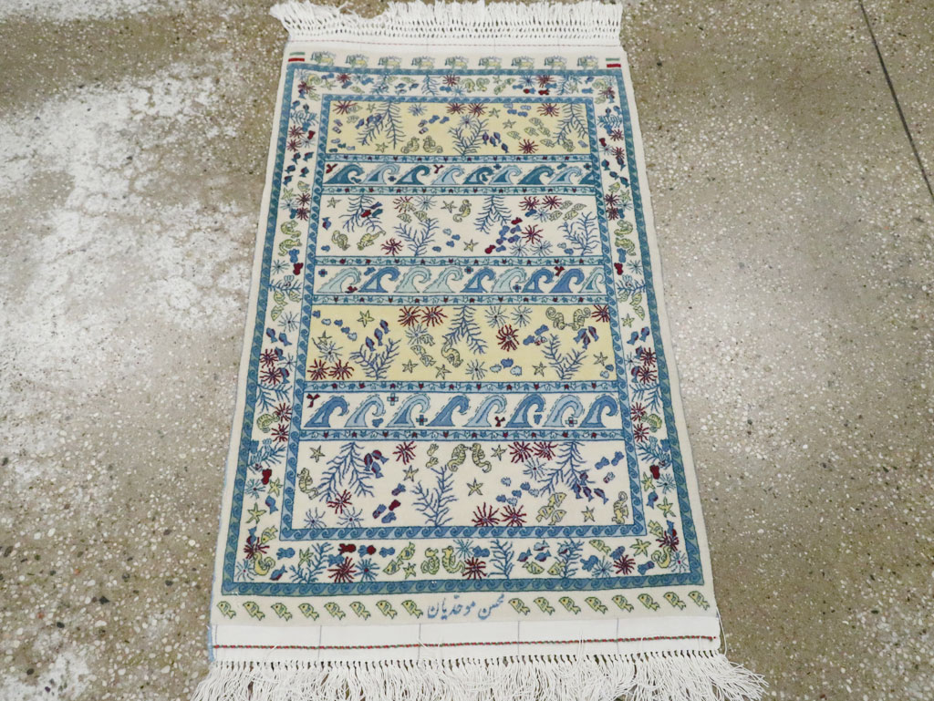 Vintage Persian Isfahan Pictorial Throw Rug (Pair: 2 of 2), No.28024 - Staging