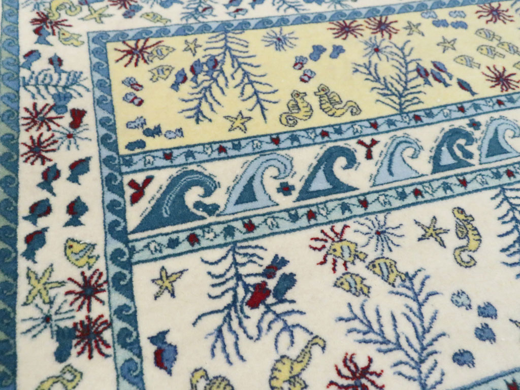 Vintage Persian Isfahan Pictorial Throw Rug (Pair: 2 of 2), No.28024 - Staging