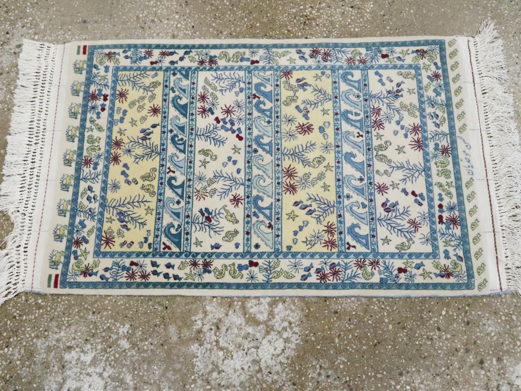 Vintage Persian Isfahan Pictorial Throw Rug (Pair: 2 of 2), No.28024 - Staging