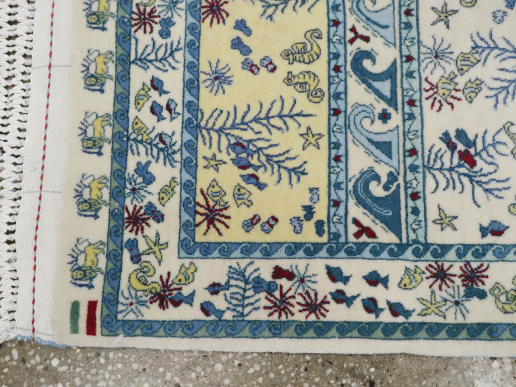 Vintage Persian Isfahan Pictorial Throw Rug (Pair: 2 of 2), No.28024 - Staging