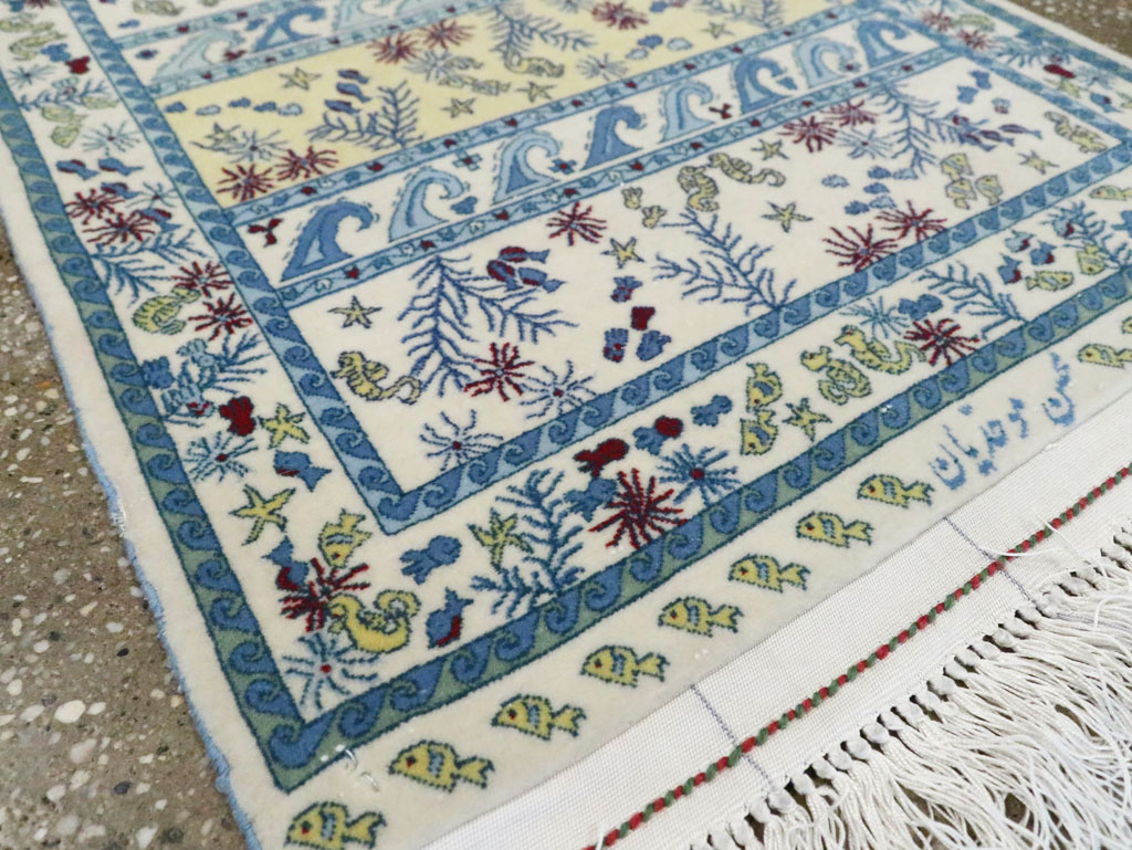 Vintage Persian Isfahan Pictorial Throw Rug (Pair: 2 of 2), No.28024 - Staging