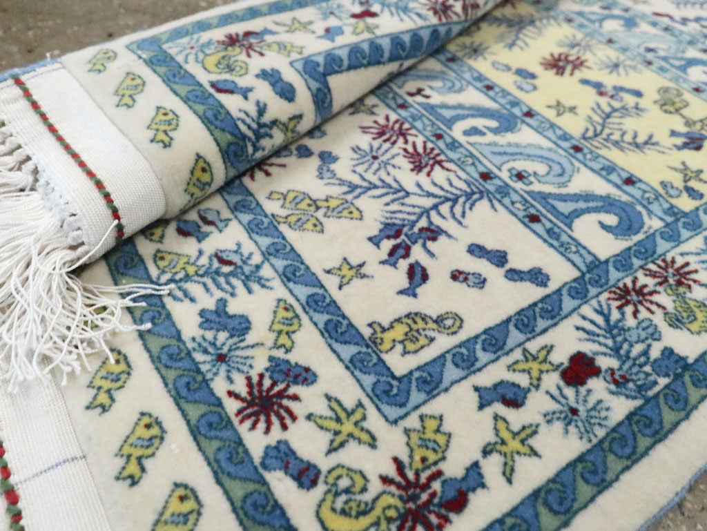 Vintage Persian Isfahan Pictorial Throw Rug (Pair: 2 of 2), No.28024 - Staging