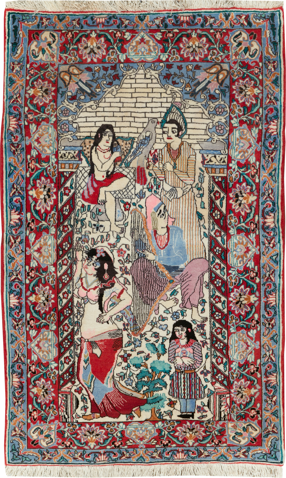 Vintage Pictorial Isfahan Rug, No.28025 - Staging