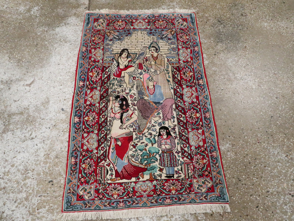Vintage Pictorial Isfahan Rug, No.28025 - Staging