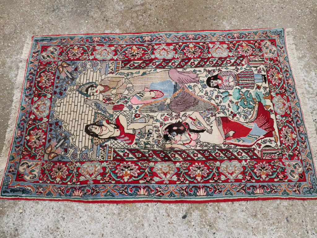 Vintage Pictorial Isfahan Rug, No.28025 - Staging