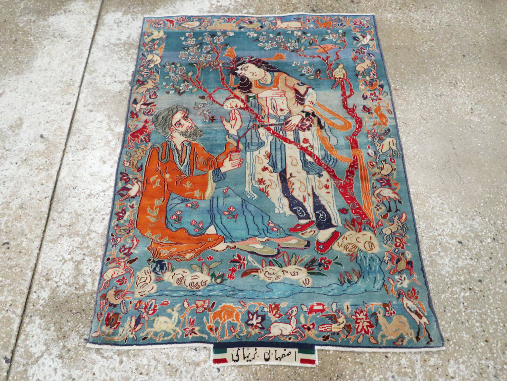 Vintage Persian Pictorial Isfahan Rug, No.28026 - Staging