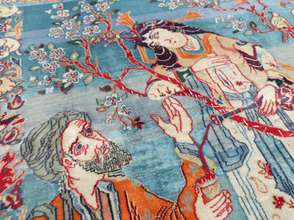 Vintage Persian Pictorial Isfahan Rug, No.28026 - Staging