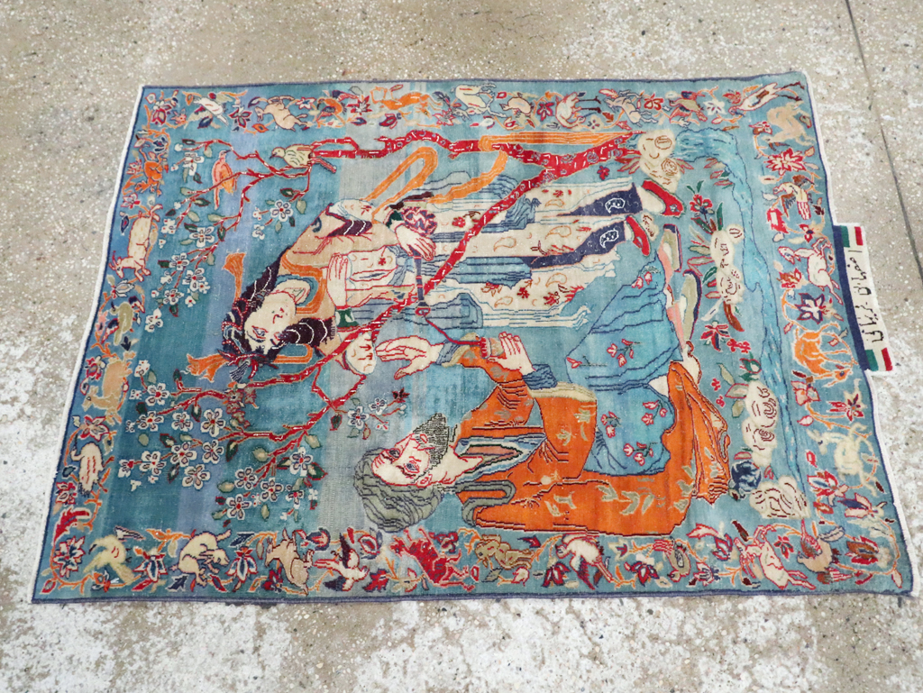 Vintage Persian Pictorial Isfahan Rug, No.28026 - Staging