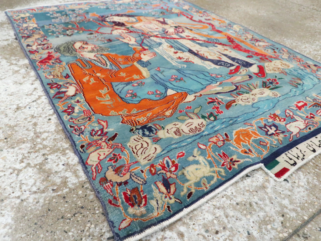 Vintage Persian Pictorial Isfahan Rug, No.28026 - Staging