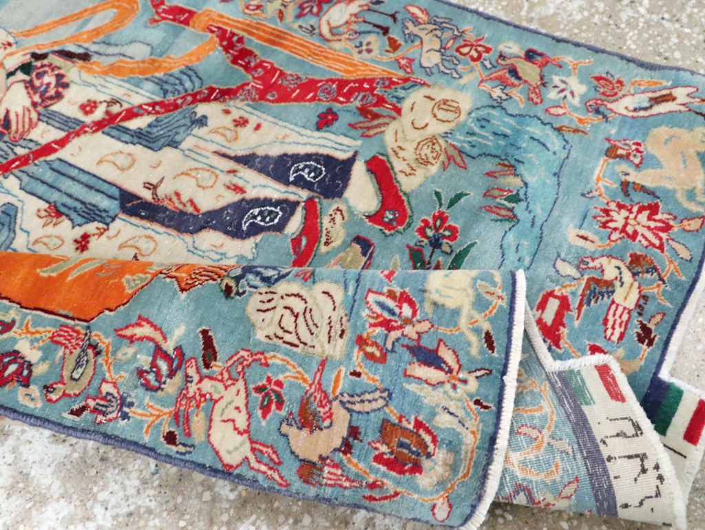 Vintage Persian Pictorial Isfahan Rug, No.28026 - Staging