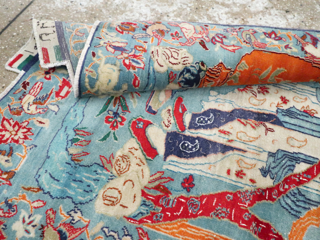 Vintage Persian Pictorial Isfahan Rug, No.28026 - Staging