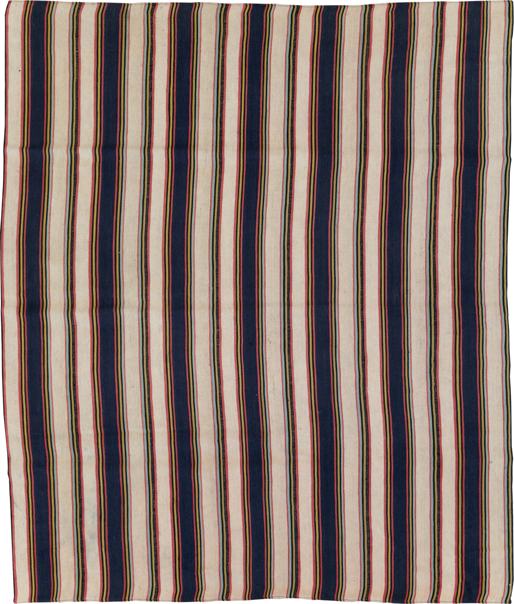 Vintage Persian Flatweave Kilim Small Room Size Carpet, No.28029 - Staging