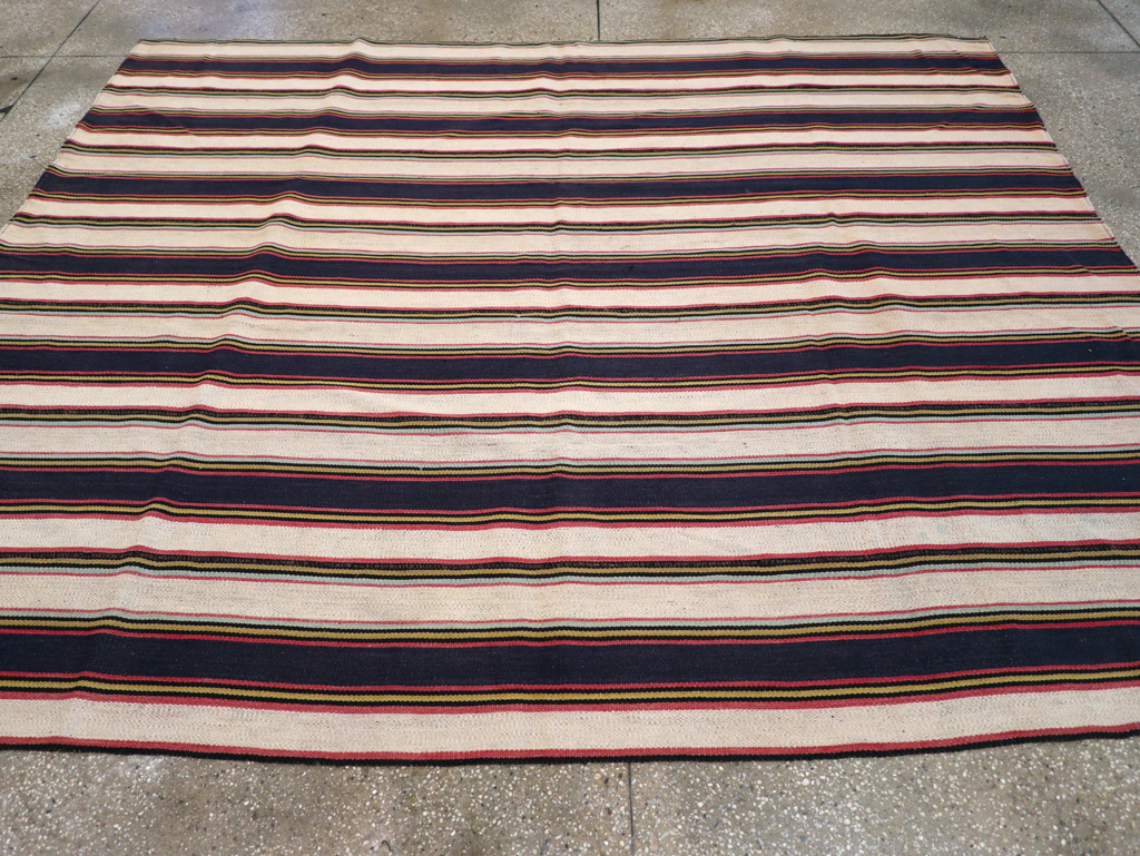 Vintage Persian Flatweave Kilim Small Room Size Carpet, No.28029 - Staging