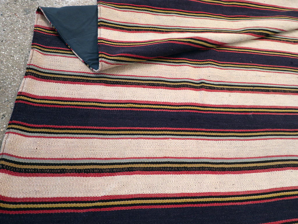 Vintage Persian Flatweave Kilim Small Room Size Carpet, No.28029 - Staging