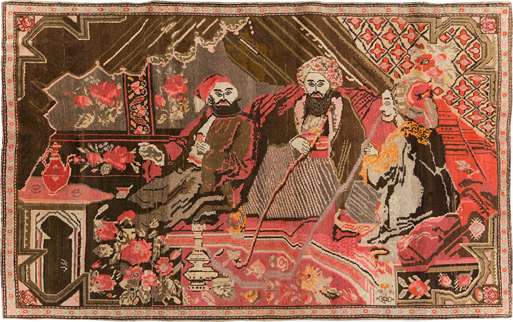 Vintage Pictorial Karabagh Rug, No.28032 - Staging