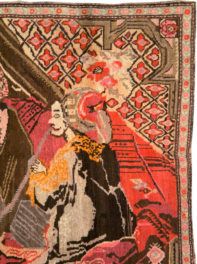Vintage Pictorial Karabagh Rug, No.28032 - Staging