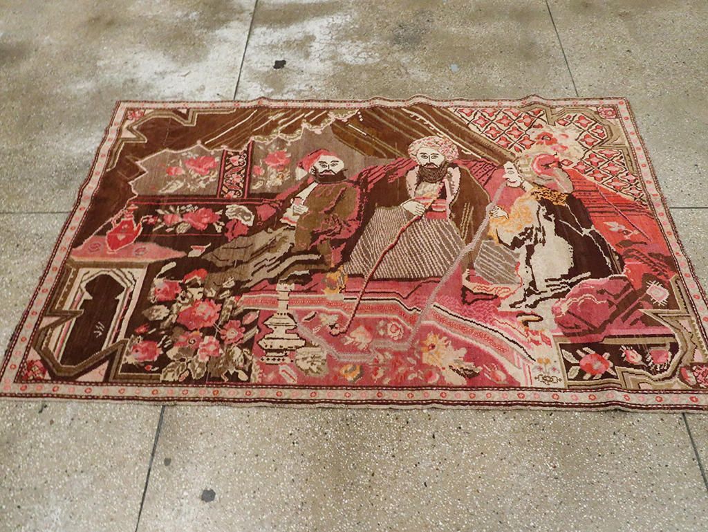 Vintage Pictorial Karabagh Rug, No.28032 - Staging