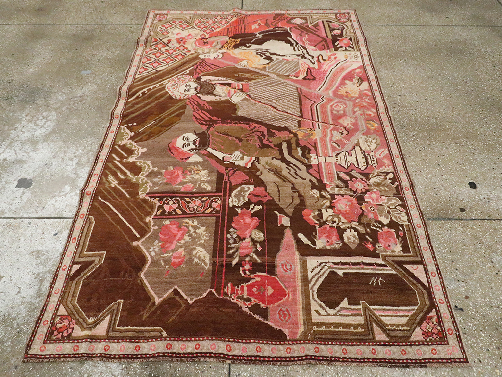 Vintage Pictorial Karabagh Rug, No.28032 - Staging