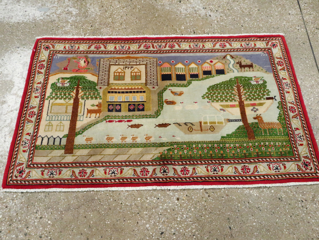 Vintage Persian Kashan Pictorial Rug (Pair: 1 of 2), No.28033 - Staging