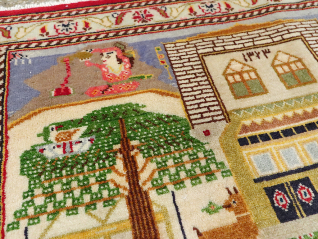 Vintage Persian Kashan Pictorial Rug (Pair: 1 of 2), No.28033 - Staging