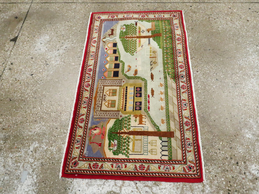 Vintage Persian Kashan Pictorial Rug (Pair: 1 of 2), No.28033 - Staging
