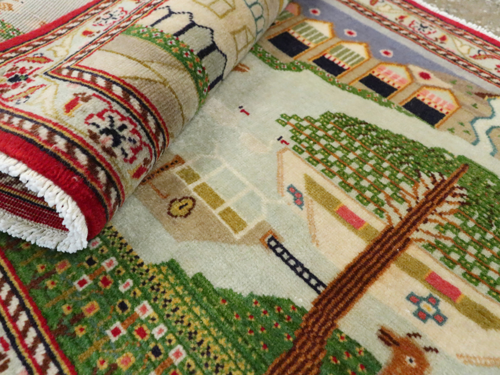 Vintage Persian Kashan Pictorial Rug (Pair: 1 of 2), No.28033 - Staging