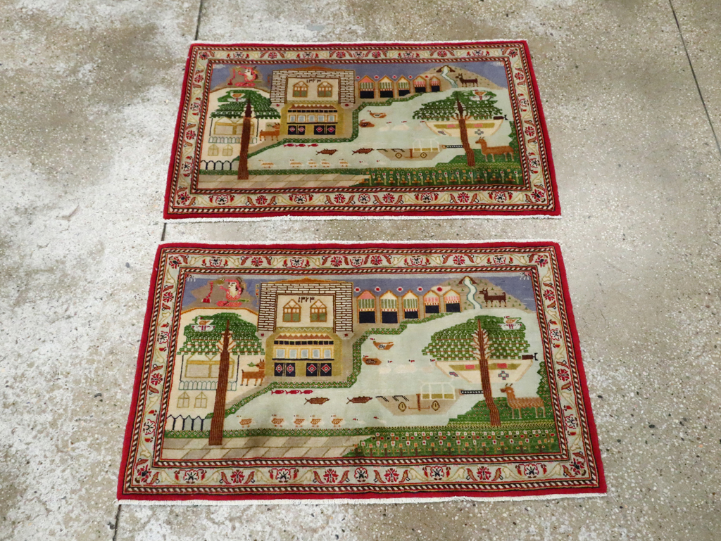 Vintage Persian Kashan Pictorial Rug (Pair: 1 of 2), No.28033 - Staging