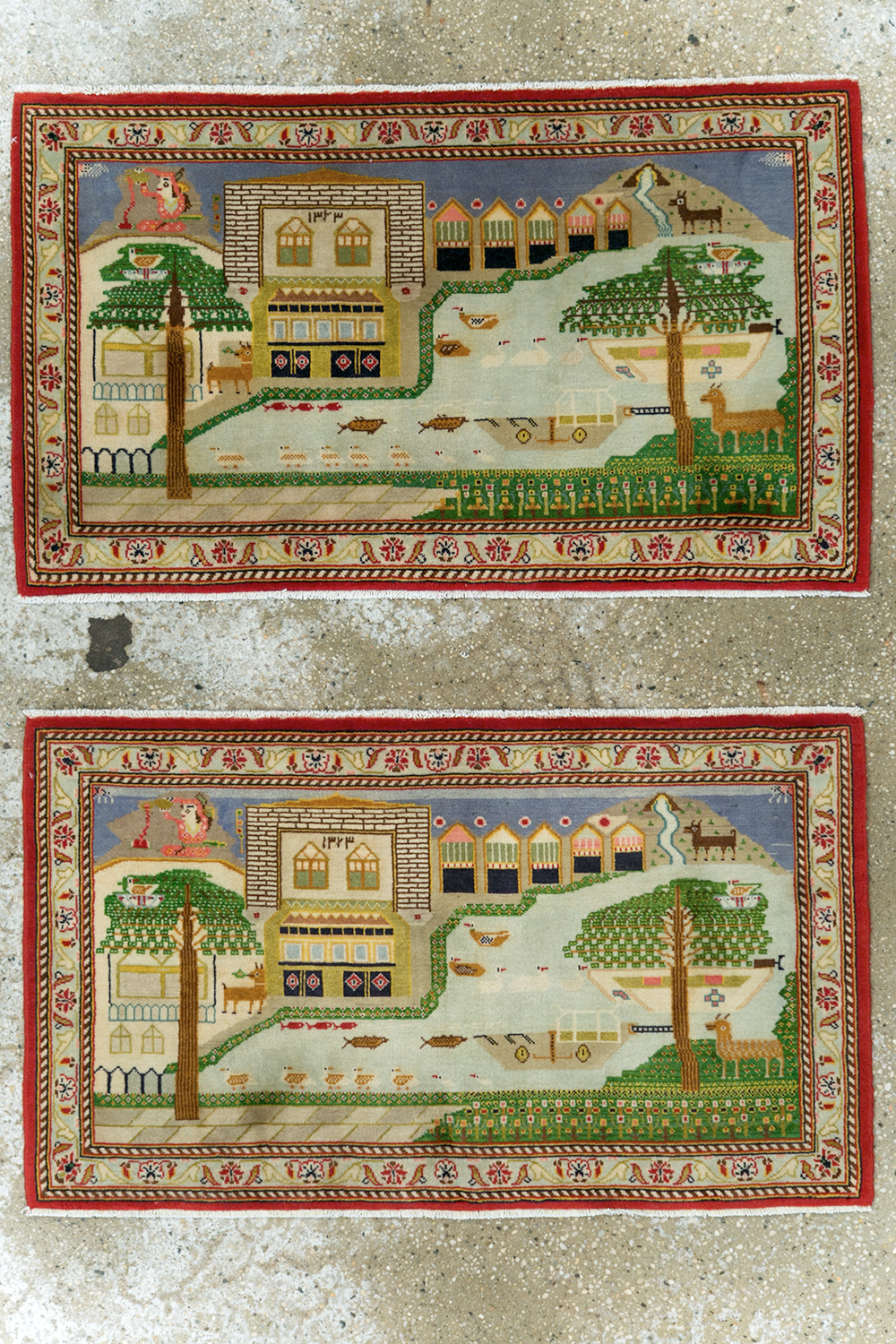 Vintage Persian Kashan Pictorial Rug (Pair: 1 of 2), No.28033 - Staging
