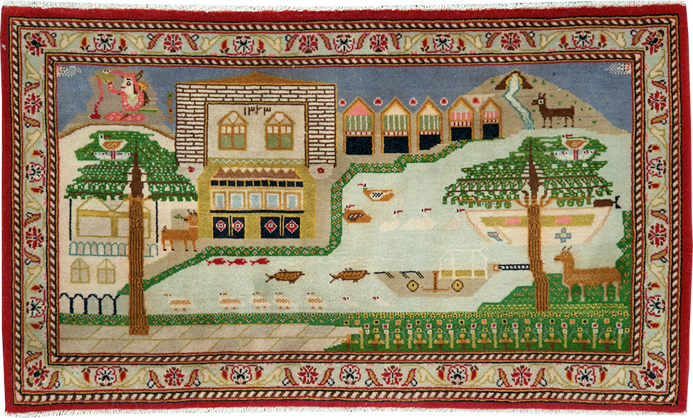 Vintage Persian Kashan Pictorial Rug (Pair: 2 of 2), No.28034 - Staging