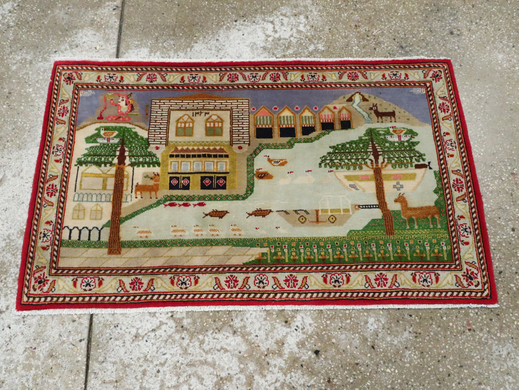 Vintage Persian Kashan Pictorial Rug (Pair: 2 of 2), No.28034 - Staging