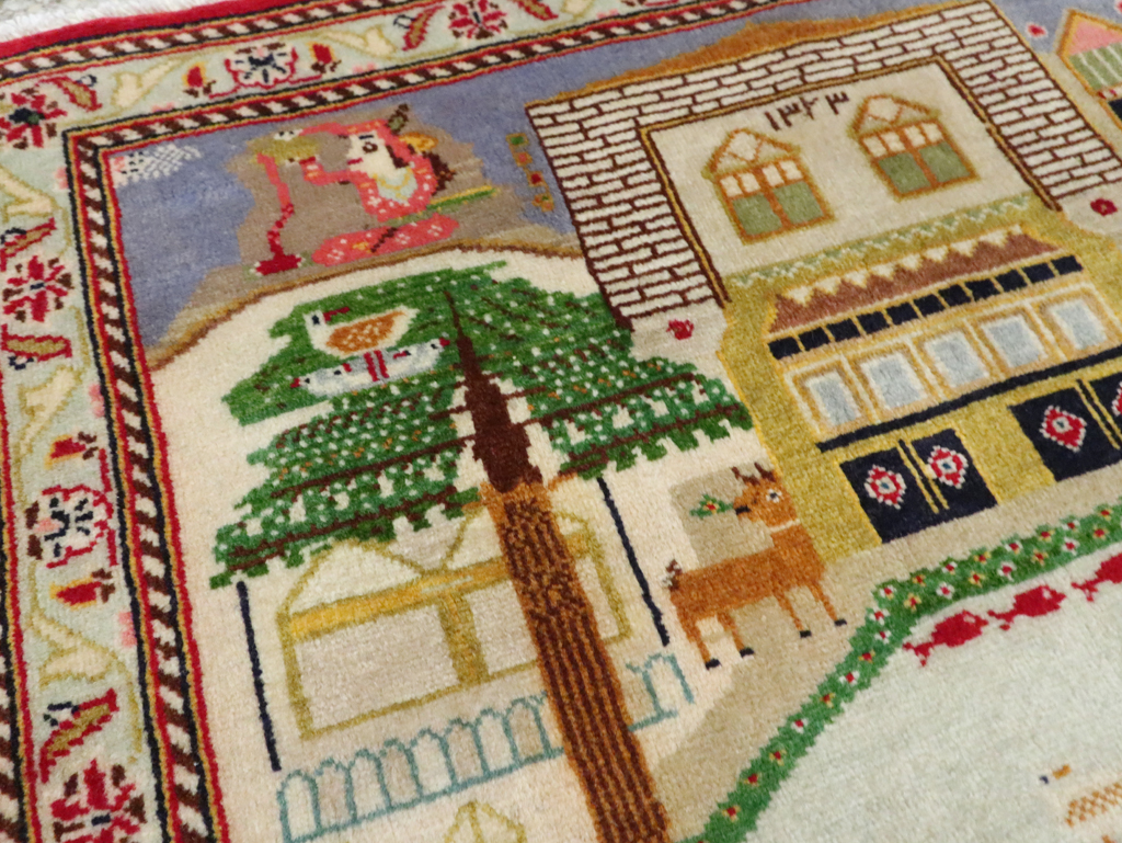 Vintage Persian Kashan Pictorial Rug (Pair: 2 of 2), No.28034 - Staging