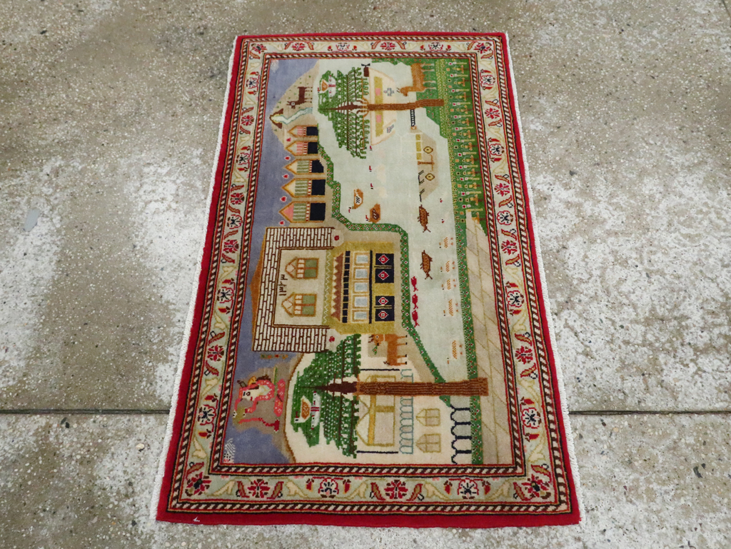 Vintage Persian Kashan Pictorial Rug (Pair: 2 of 2), No.28034 - Staging