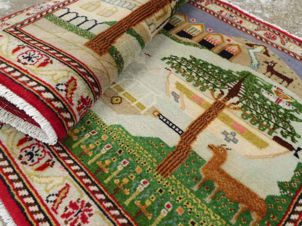 Vintage Persian Kashan Pictorial Rug (Pair: 2 of 2), No.28034 - Staging