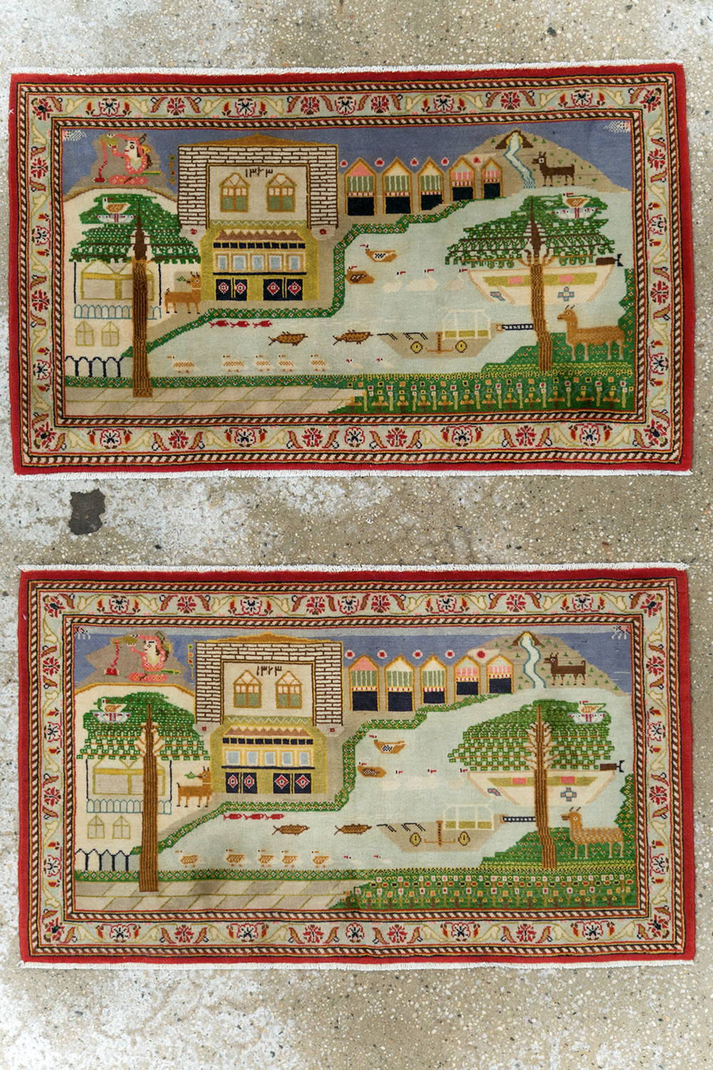 Vintage Persian Kashan Pictorial Rug (Pair: 2 of 2), No.28034 - Staging