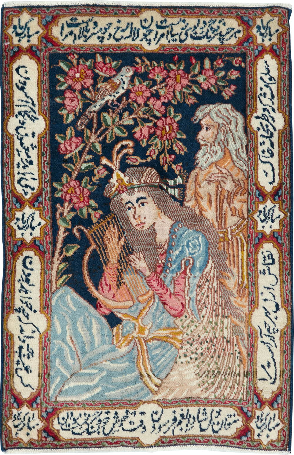 Vintage Persian Kerman Pictorial Rug, No.28036 - Staging