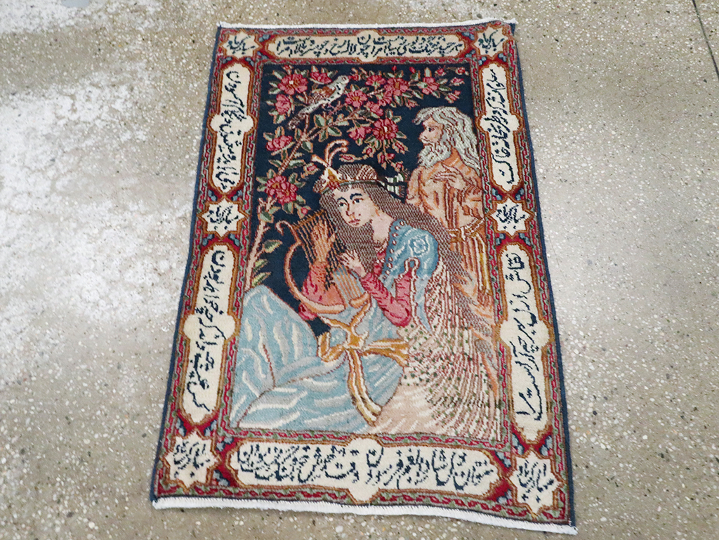Vintage Persian Kerman Pictorial Rug, No.28036 - Staging