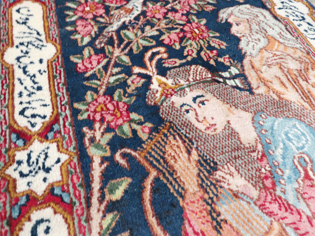 Vintage Persian Kerman Pictorial Rug, No.28036 - Staging