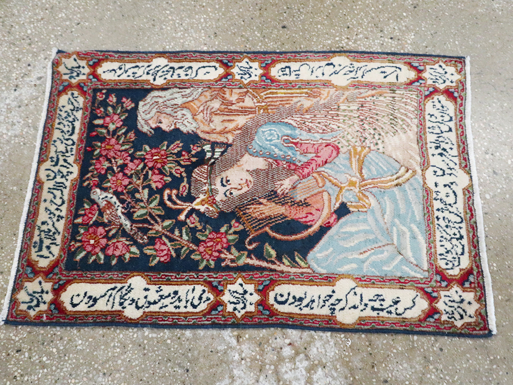 Vintage Persian Kerman Pictorial Rug, No.28036 - Staging