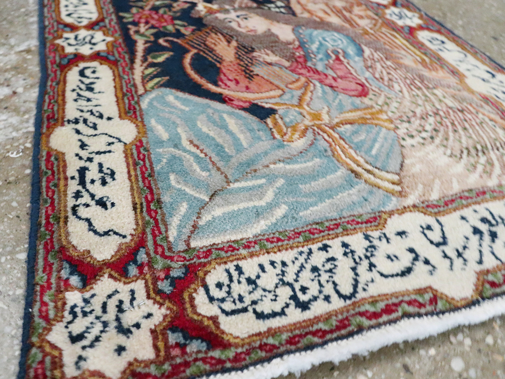 Vintage Persian Kerman Pictorial Rug, No.28036 - Staging