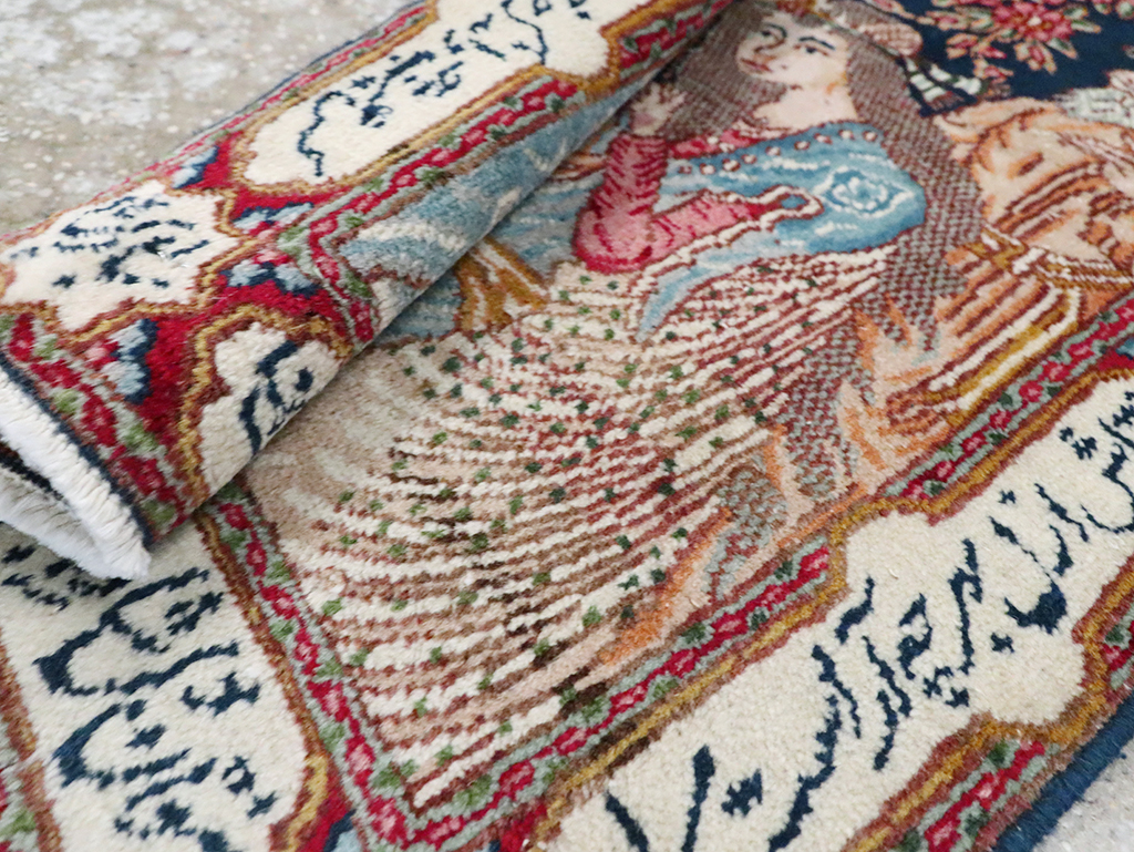 Vintage Persian Kerman Pictorial Rug, No.28036 - Staging
