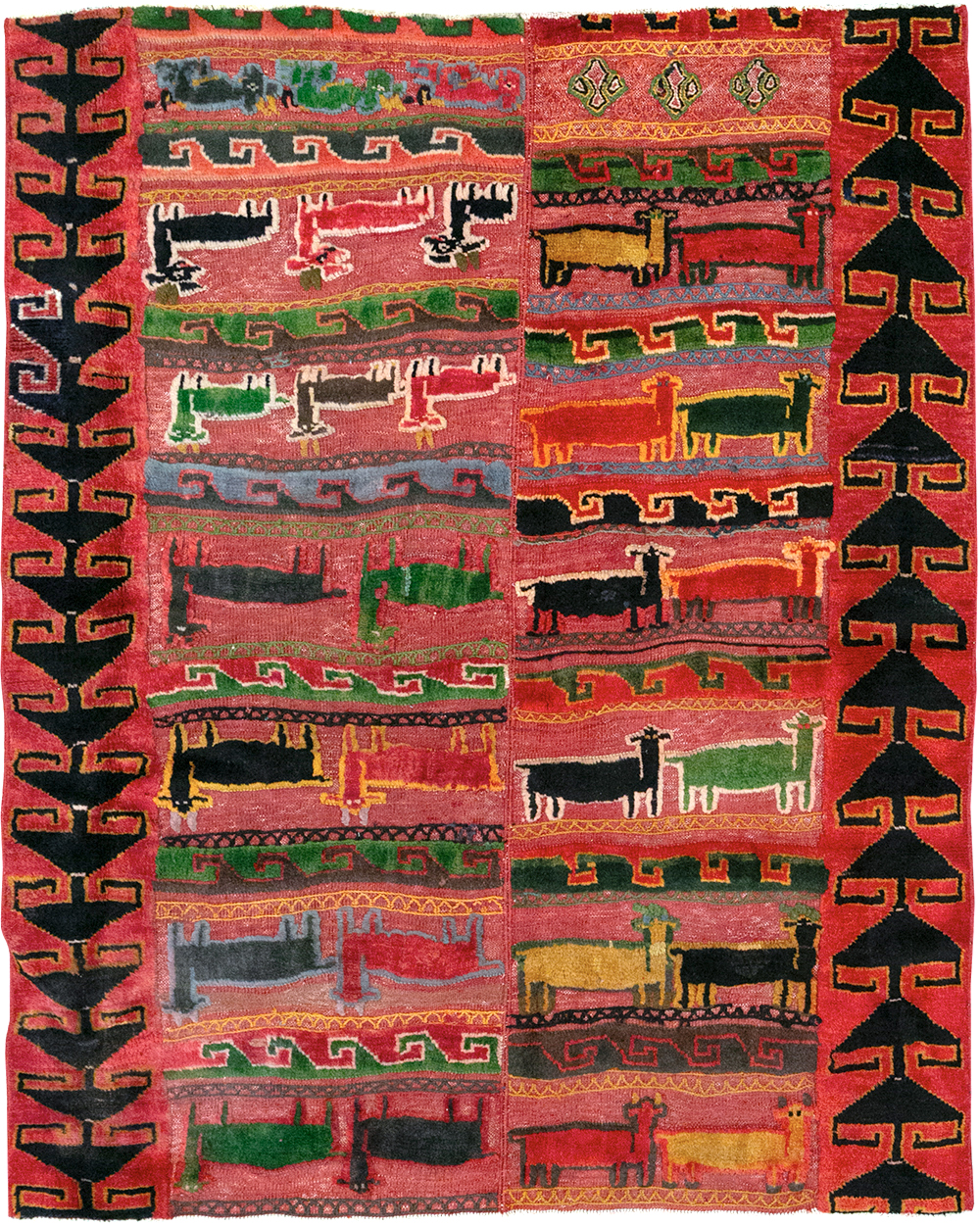 Vintage Persian Pictorial Kurd Accent Rug, No.28039 - Staging