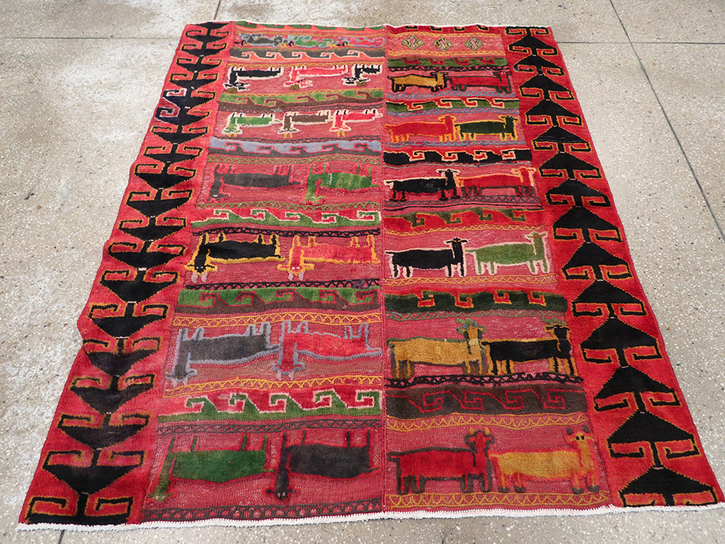 Vintage Persian Pictorial Kurd Accent Rug, No.28039 - Staging