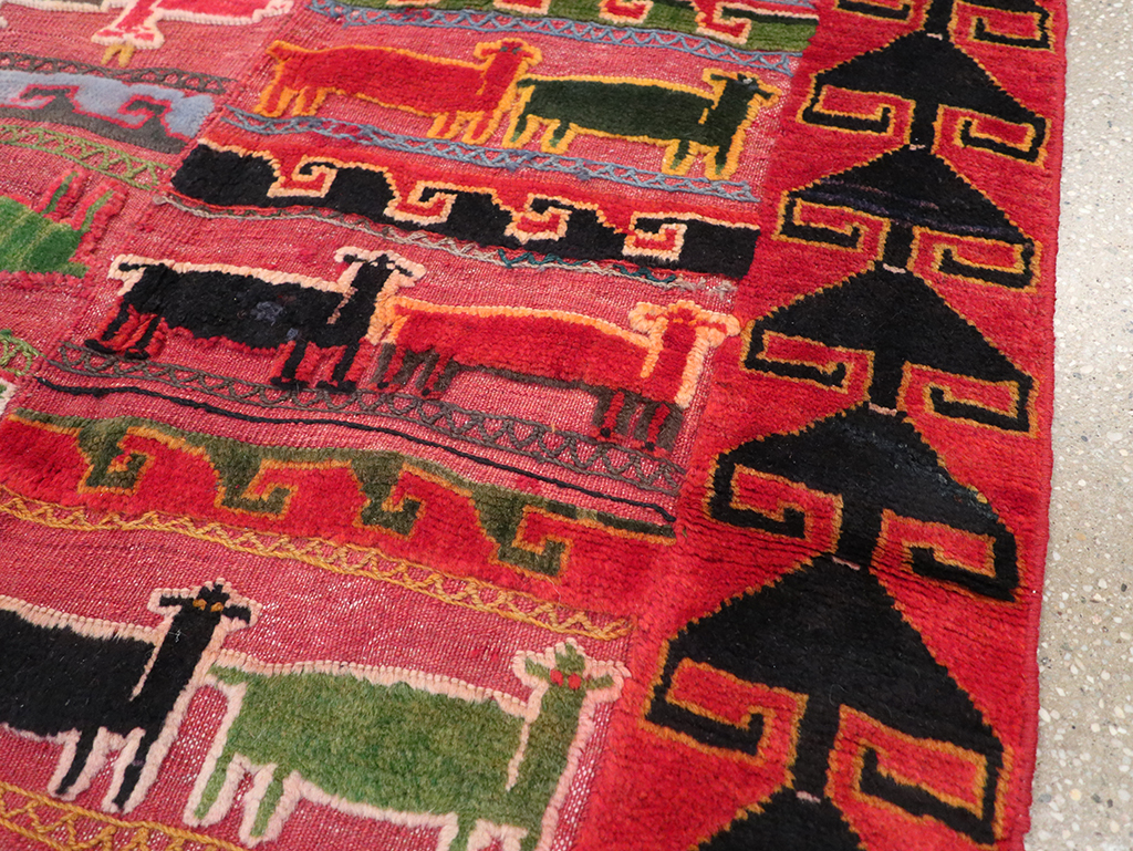 Vintage Persian Pictorial Kurd Accent Rug, No.28039 - Staging